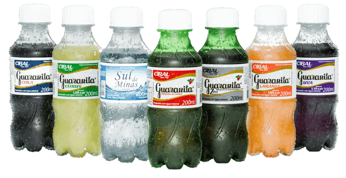 Família Guaranita: Guaraná, Zero, Laranja, Uva, Citrus, Cola e Água Sul de Minas
